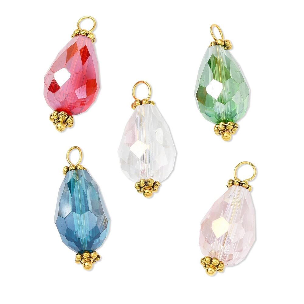 6429 100 Pcs Colorful Glass Water Drop Charms Faceted Crystal Teardrop Bead